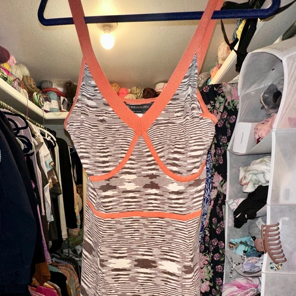 Vintage BCBG Max Azria Striped Dress - Orange/Brown, Size M - Picture 1 of 4